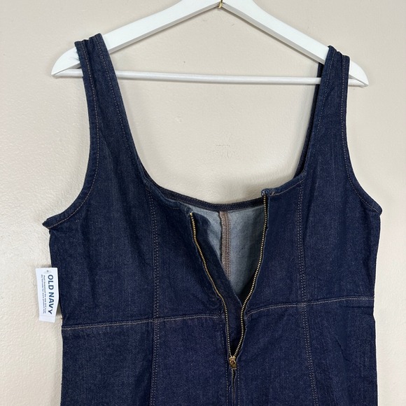 Old Navy Women's M Denim Midi Dress Dark Wash Sleeveless Square Neck Preppy NEW - Picture 4 of 12